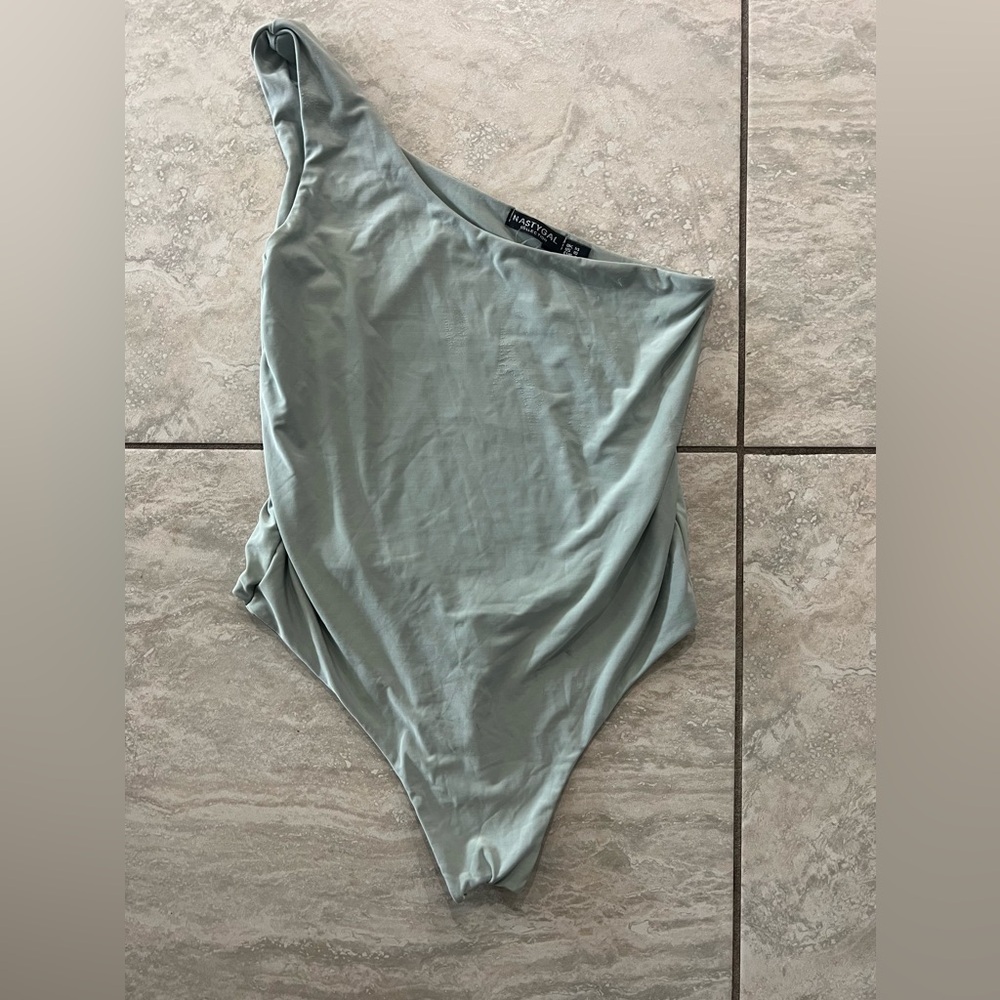 Sage color one shoulder body suit